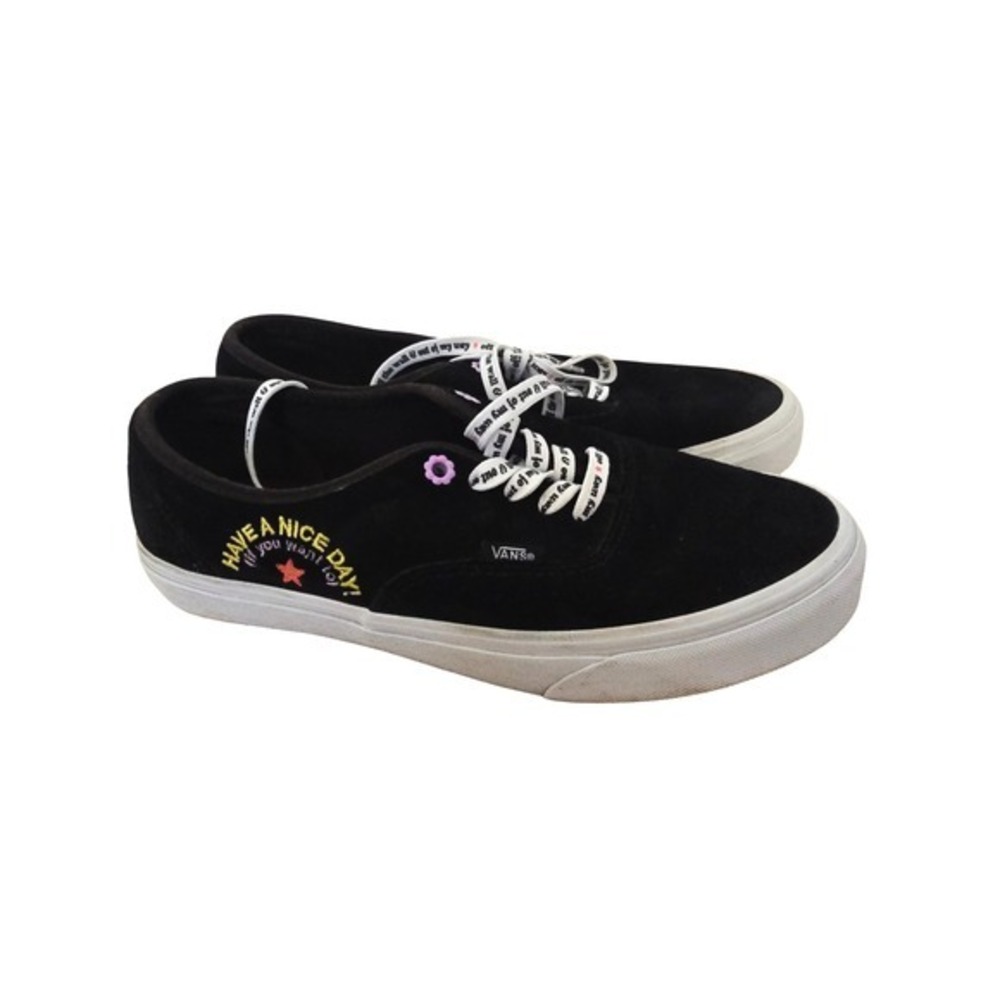Vans Authentic Black Suede Embroidered‎ Have a Nice Day Skate Shoes Womens 10